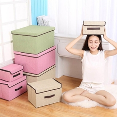 Combo 2 Hộp Vải Đựng Đồ Thùng Đựng Quần Áo Đồ Chơi Đa Năng Bằng Vải Cứng Cắp Có Nắp Đậy Tiện Dụng
