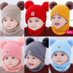 Mũ Len 2 Quả Bông Cho Bé