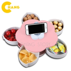 Khay Mứt Lúa Mạch Xoay Hình Bông Hoa, Khay Đựng Bánh Kẹo Tết Đa Năng 1 Tầng Có Giá Đỡ Điện Thoại
