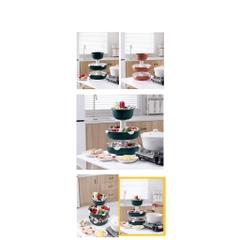 Khay Nhựa 👉[Freeship]👈 Khay 3 Tầng Để Rau Và Thực Phẩm Ăn Lẩu Tiện Dụng Gọn Đế Xoay Tròn Được