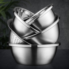 Bộ 5 Thau Rổ Inox Rửa Rau Củ Quả Có Thể Dùng Làm Bát Trộn Salad Dày Dặn Siêu Tiện Dụng Cho Nhà Bếp