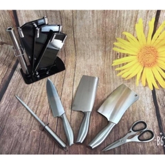 Bộ Dao Nhật Inox 6 Món Nhà Bếp Cao Cấp Kèm Khay Đựng