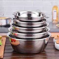 Bộ 5 Thau Rổ Inox Rửa Rau Củ Quả Có Thể Dùng Làm Bát Trộn Salad Dày Dặn Siêu Tiện Dụng Cho Nhà Bếp