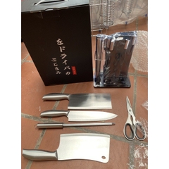 Bộ Dao Nhật Inox 6 Món Nhà Bếp Cao Cấp Kèm Khay Đựng