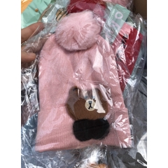 Mũ Len ♥️Freeship♥️ Set Khăn Mũ Len 2 Quả Bông Cho Bé