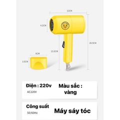 Máy sấy tóc mini 2 chế độ, thiết kế vịt vàng siêu xinh, công suất 1200W, Nhỏ Gọn.