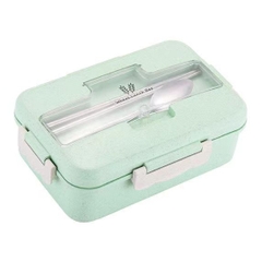 Hộp Cơm Lúa Mạch 1 Tầng 3 Ngăn Kèm Đũa Thìa Inox
