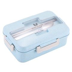 Hộp Cơm Lúa Mạch 1 Tầng 3 Ngăn Kèm Đũa Thìa Inox