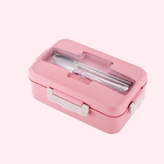 Hộp Cơm Lúa Mạch 1 Tầng 3 Ngăn Kèm Đũa Thìa Inox