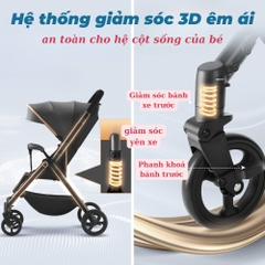 Xe đẩy xếp gọn có giảm sóc, xoay 380 độ, hợp kim nhôm