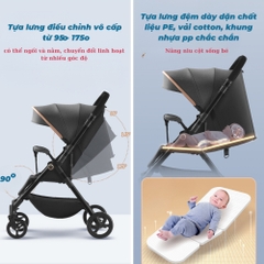Xe đẩy xếp gọn có giảm sóc, xoay 380 độ, hợp kim nhôm