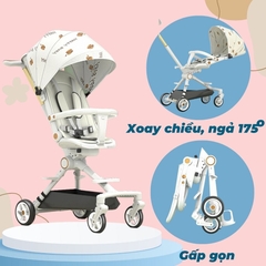 Xe đẩy em bé, xe đẩy gấp gọn khung thép, giảm sóc, xoay 360 độ