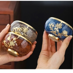 Ấm Chén Mạ Vàng 24K Men Ngọc Vương Giả – Kiệt Tác Thủ Công Thượng Lưu Kèm Hộp Lụa Cao Cấp