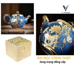 Ấm Chén Mạ Vàng 24K Men Ngọc Vương Giả – Kiệt Tác Thủ Công Thượng Lưu Kèm Hộp Lụa Cao Cấp