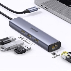 Bộ chuyển đổi USB-C sang 3*USB 3.0 và RJ45 màu xám Ugreen (20920)