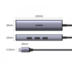 Bộ chuyển đổi USB-C sang 3*USB 3.0 và RJ45 màu xám Ugreen (20920)