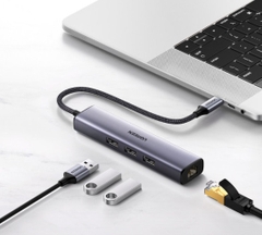 Bộ chuyển đổi USB C sang cổng mạng LAN và 3 USB 3.0 màu xám Ugreen (20932)