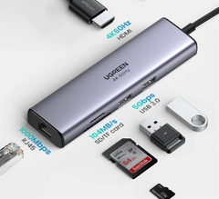 Bộ chuyển đổi USB C sang 2 USB 3.0 + HDMI + RJ45 + SD &TF màu xám Ugreen (20954)