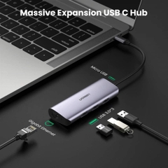 Bộ chuyển đổi USB Type-C sang 3 cổng USB 3.0 và Giga Lan Ugreen  (60718)