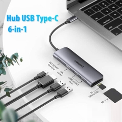Bộ chuyển đổi USB-C sang 2*USB 3.0+HDMI+SD&TF Ugreen (70411)