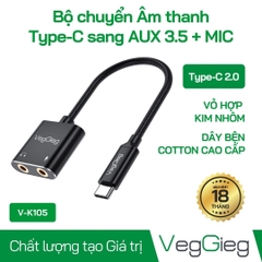 Bộ chuyển đổi Âm thanh VegGieg Type-C ra AUX 3.5 + MIC V-K105