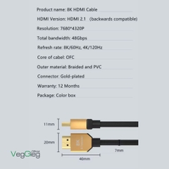Cáp HDMI 2.1 4K144Hz/8K60Hz - V-H503  (dài 1,5m - 5m)