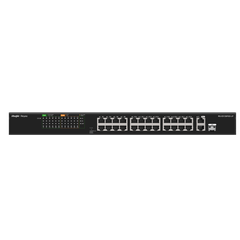 Bộ chuyển mạch switch PoE 24 cổng Ruijie RG-ES126FGS-LP, tốc độ 8.8Gbps, PoE 180W, 2 cổng uplink 1000 Mbps + 1 cổng combo