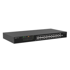 Bộ chuyển mạch switch PoE 24 cổng Ruijie RG-ES126FGS-LP, tốc độ 8.8Gbps, PoE 180W, 2 cổng uplink 1000 Mbps + 1 cổng combo