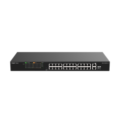 Bộ chuyển mạch switch PoE 24 cổng Ruijie RG-ES126FGS-LP, tốc độ 8.8Gbps, PoE 180W, 2 cổng uplink 1000 Mbps + 1 cổng combo