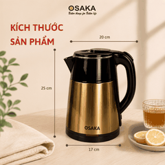 Ấm Đun Nước Siêu Tốc OSAKA KT-1822 Lòng Inox 304 – Dung Tích 1.8L, Đun Nóng Nhanh, Thân 2 Lớp Cách Nhiệt
