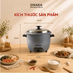 Nồi Cơm Điện OSAKA RC-181 Dung Tích 1.8L  Công Suất 700W - Lòng Nồi Chống Dính Nắp Inox 304