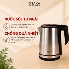 Ấm Đun Nước Siêu Tốc OSAKA KT-1820 Inox Mờ 304 – Dung Tích 1.8L, Công Suất 1500W, Lòng Inox 304