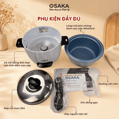 Nồi Cơm Điện Mini OSAKA RC-121 Dung Tích 1.0L Công Suất 400W Lòng Nồi Chống Dính Nắp Inox