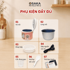 Nồi Cơm Điện OSAKA RC-118T Dung Tích 1.8L - Mâm Nhiệt Lớn - Tráng Men Chống Dính - Tặng Kèm Khay Hấp