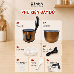 Nồi Cơm Điện OSAKA RC-318P Dung Tích 1.8L, Công Nghệ Nấu 3D, Lòng Nồi Dập Tổ Ong - Tráng Men Chống Dính