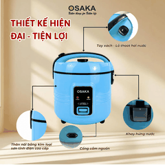 Nồi Cơm Điện OSAKA RC-18 Dung Tích 1.8L, Lòng Nồi Dập Tổ Ong Tráng Men Chống Dính, Tặng Kèm Khay Hấp