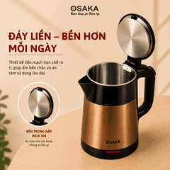 Ấm Đun Nước Siêu Tốc OSAKA KT-1822 Lòng Inox 304 – Dung Tích 1.8L, Đun Nóng Nhanh, Thân 2 Lớp Cách Nhiệt