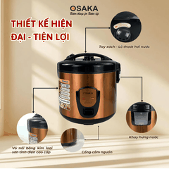 Nồi Cơm Điện OSAKA RC-318P Dung Tích 1.8L, Công Nghệ Nấu 3D, Lòng Nồi Dập Tổ Ong - Tráng Men Chống Dính