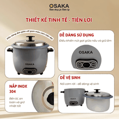 Nồi Cơm Điện OSAKA RC-181 Dung Tích 1.8L  Công Suất 700W - Lòng Nồi Chống Dính Nắp Inox 304