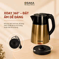 Ấm Đun Nước Siêu Tốc OSAKA KT-1822 Lòng Inox 304 – Dung Tích 1.8L, Đun Nóng Nhanh, Thân 2 Lớp Cách Nhiệt