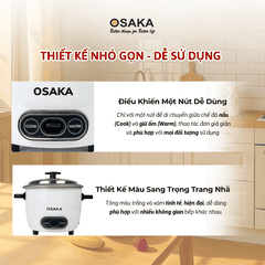 Nồi Cơm Điện Mini OSAKA RC-121 Dung Tích 1.0L Công Suất 400W Lòng Nồi Chống Dính Nắp Inox