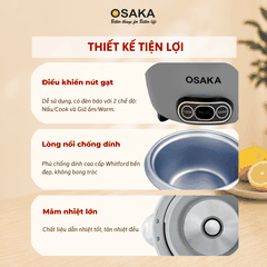Nồi Cơm Điện OSAKA RC-181 Dung Tích 1.8L  Công Suất 700W - Lòng Nồi Chống Dính Nắp Inox 304