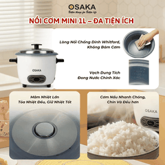 Nồi Cơm Điện Mini OSAKA RC-121 Dung Tích 1.0L Công Suất 400W Lòng Nồi Chống Dính Nắp Inox