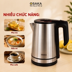 Ấm Đun Nước Siêu Tốc OSAKA KT-1820 Inox Mờ 304 – Dung Tích 1.8L, Công Suất 1500W, Lòng Inox 304