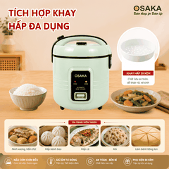 Nồi Cơm Điện OSAKA RC-18 Dung Tích 1.8L, Lòng Nồi Dập Tổ Ong Tráng Men Chống Dính, Tặng Kèm Khay Hấp