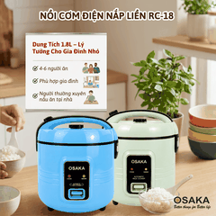 Nồi Cơm Điện OSAKA RC-18 Dung Tích 1.8L, Lòng Nồi Dập Tổ Ong Tráng Men Chống Dính, Tặng Kèm Khay Hấp