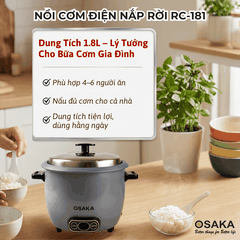 Nồi Cơm Điện OSAKA RC-181 Dung Tích 1.8L  Công Suất 700W - Lòng Nồi Chống Dính Nắp Inox 304