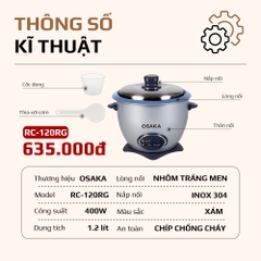 Nồi cơm điện Osaka RC120R(Màu Xám Phong Cách) - Nấu cơm không phân biệt mọi loại gạo