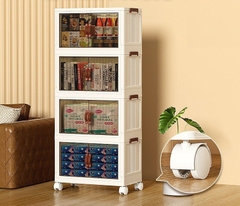 Tủ Nhựa đựng đồ đa năng, 3,4,5 tầng Gấp Gọn Có bánh xe 360° cửa mở bằng nam châm