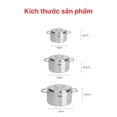 Bộ nồi Inox cao cấp 3 lớp đáy liền Noble, HAPPYCOOK Gia dụng Gia Thành